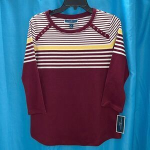 Karen Scott Sport long sleeve sweater yellow white burgundy